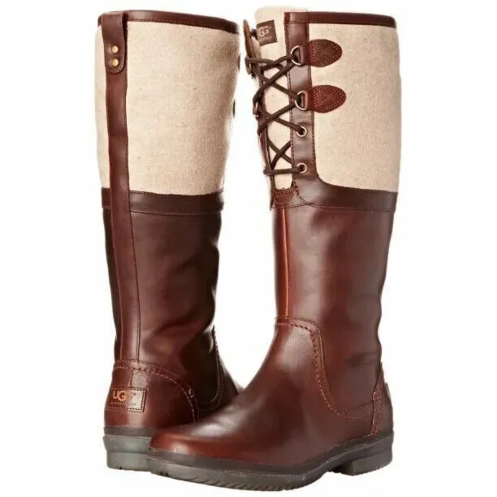 UGG Australia “Elsa” Brown Chestnut Leather Knee High Riding Boots. Sz 6